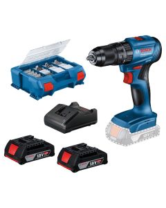 BOSCH 0615990N2P GSB 185-Li 18 V 2 x 2 Ah Akumulatorska vibraciona bušilica + 82-delni set pribora u koferuSo cheap