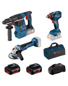 BOSCH GBH 18V-26 + GDX 18V-200 + GWS 18V-10; 2 x 5.0 Ah Set akumulatorskih alata u torbiSo cheap